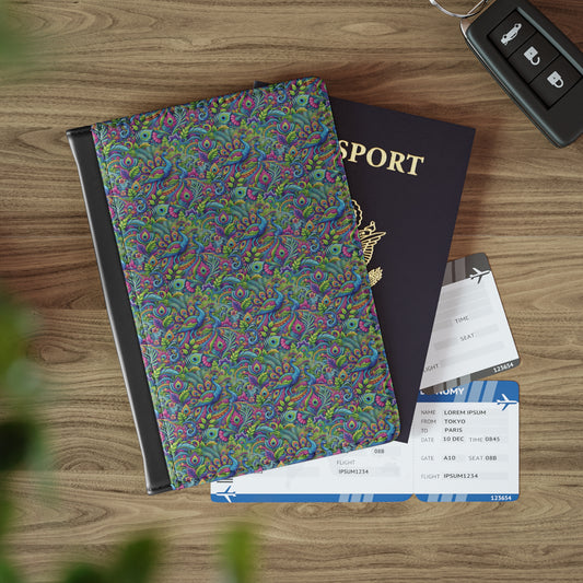 Tropical Passport Cover, Faux Leather - RFID blocking for travel security / Peacock Prism, Repeat