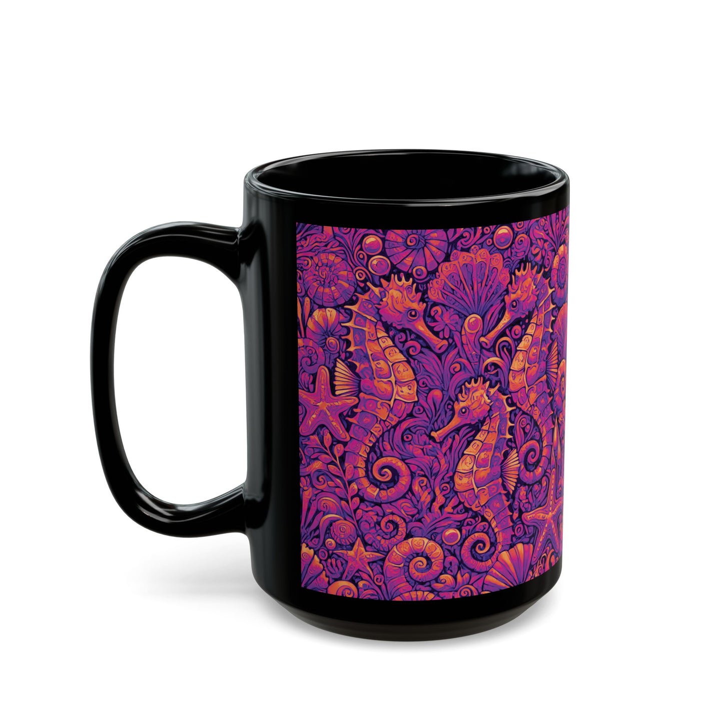Black Coffee Mug - Seahorse Trio, Heatwave