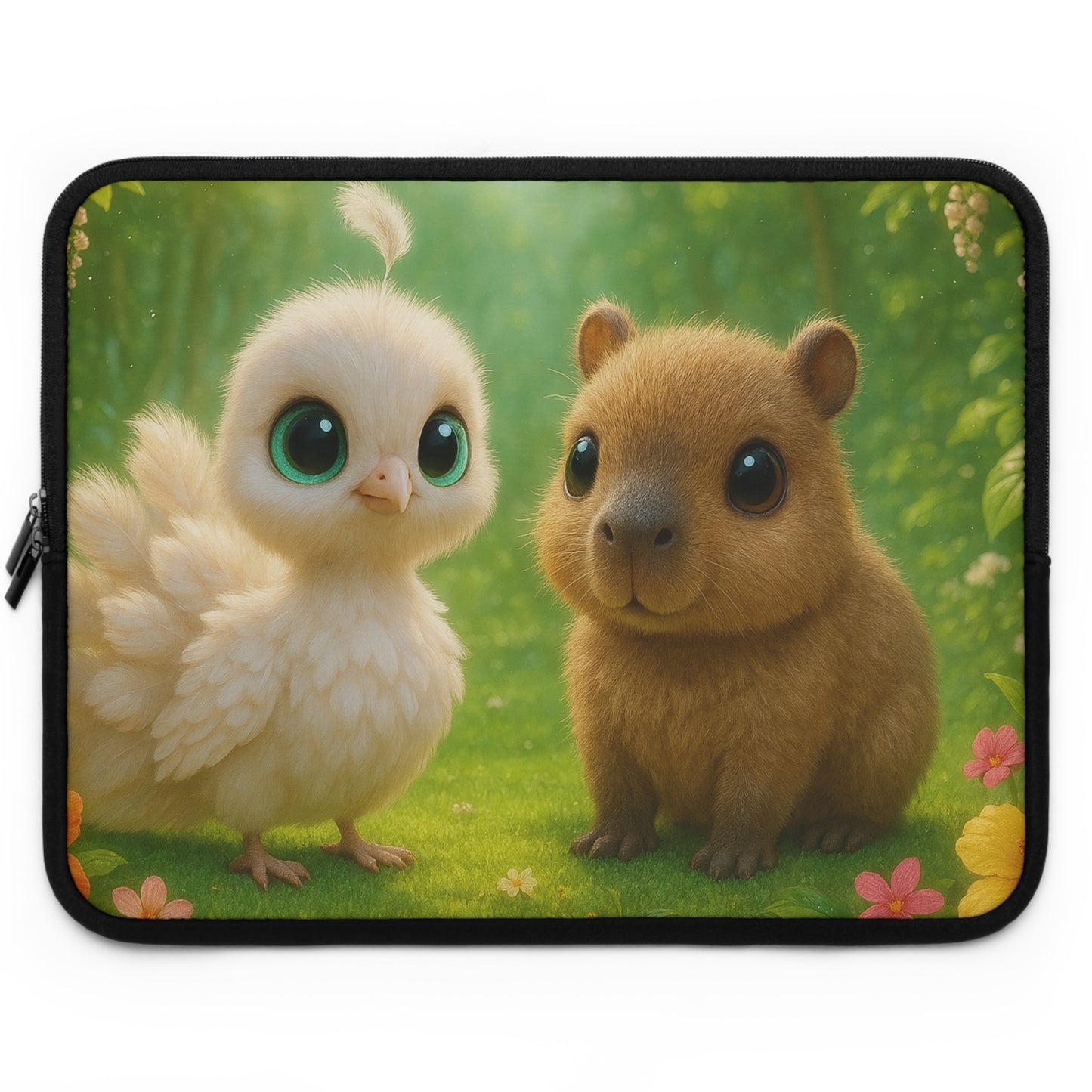 Tropical Laptop Sleeve, 5 Sizes - Perfect for Beach Lovers & Students / Baby White Peacock and Baby Capybara