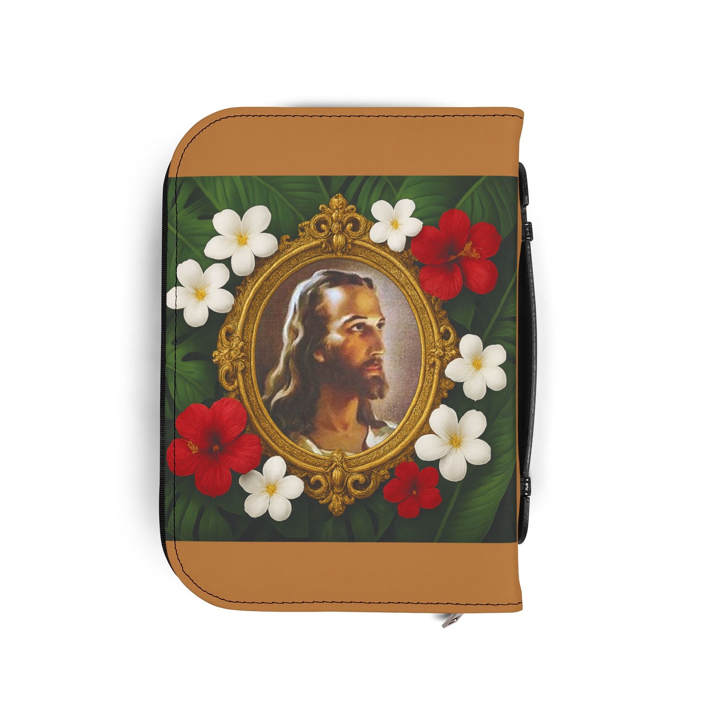 Tropical Jesus Bible Cover, Lt. Brown / Floral Bible Protector, Church Accessories