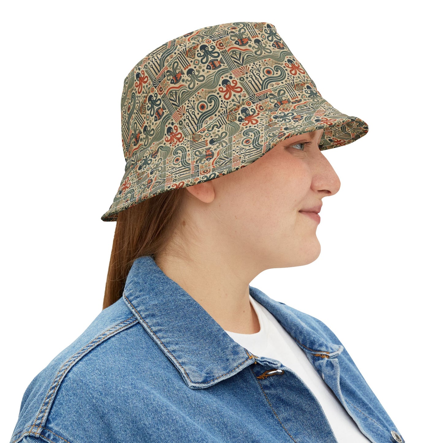 Tropical Polyester Bucket Hat, 2 Sizes - Mid-Century Octopus