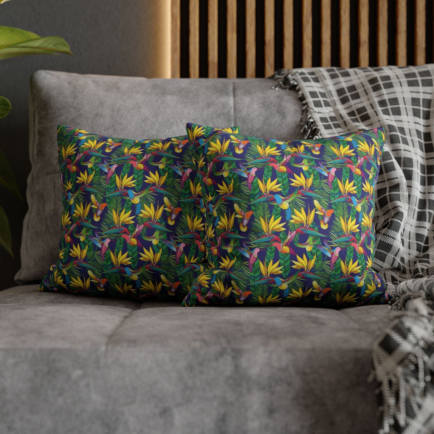 Faux Suede Square Pillowcase - Bird of Paradise Toile