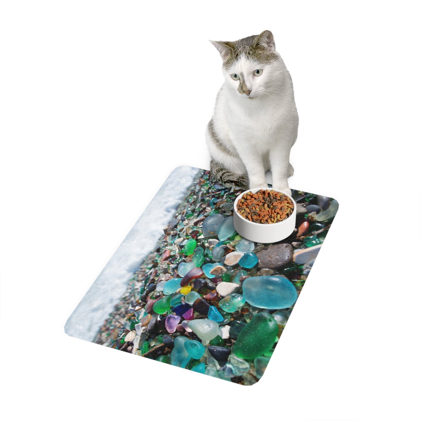 Pet Food Mat (12x18) - Beach Glass Along Shoreline