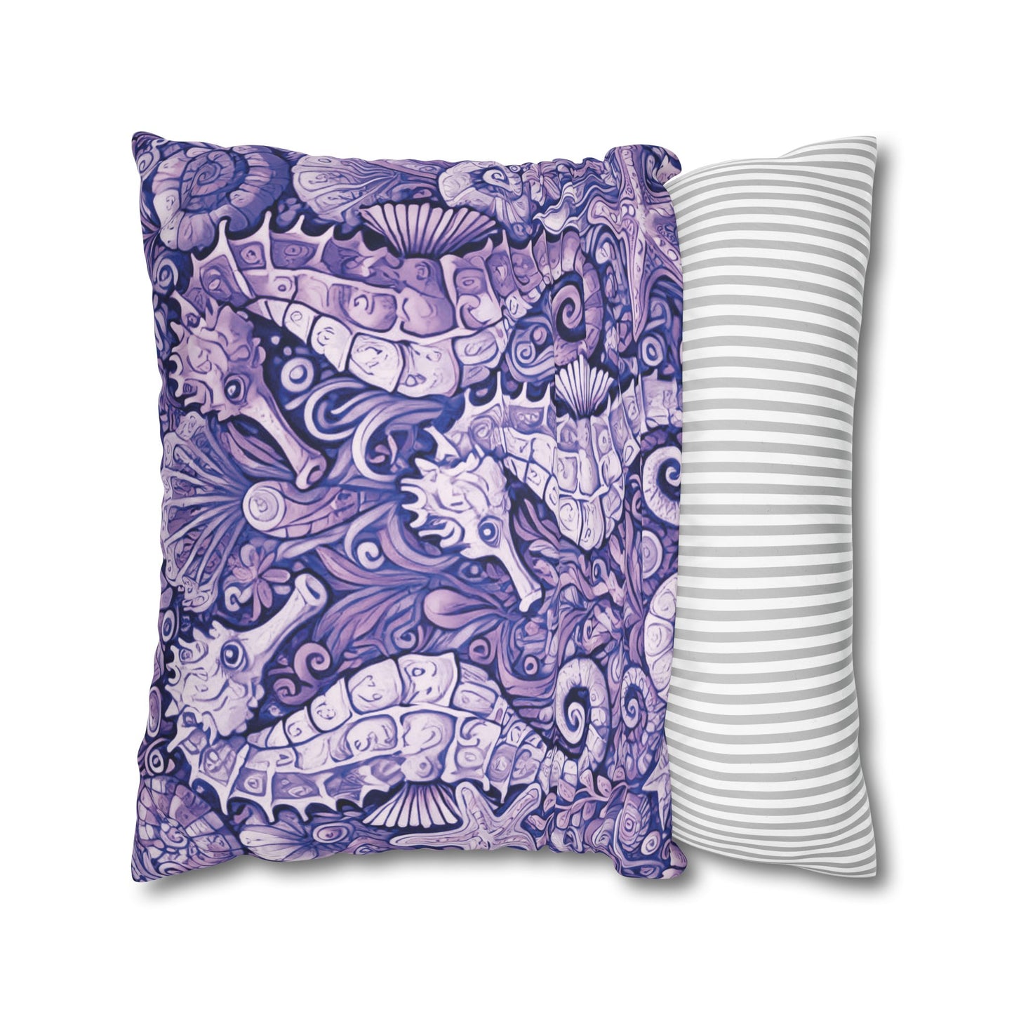 Faux Suede Square Pillowcase - Seahorse Trio, Amethyst
