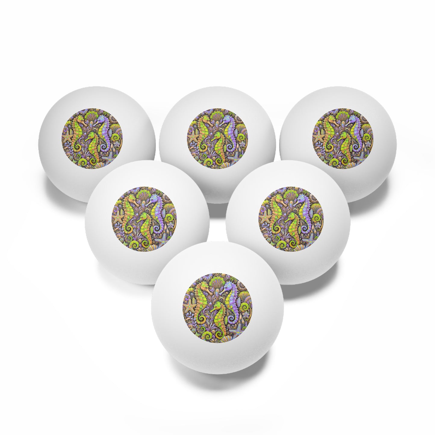 Tropical Paradise Ping Pong Balls - 6 Pack with Seahorse Trio/Purple