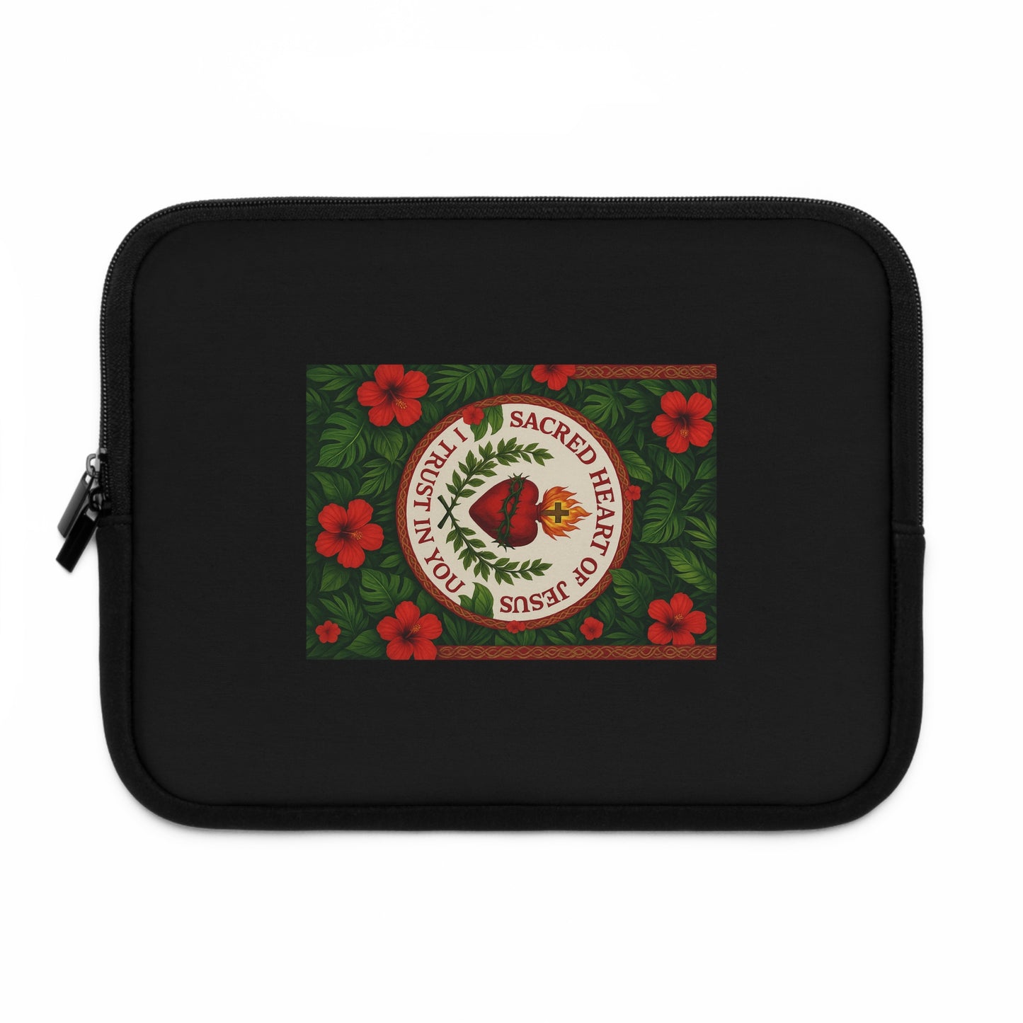 Religious Tropical Laptop Sleeve, 5 Sizes - Perfect for Ocean Lovers & Students / Sacred Heart of Jesus Prayer