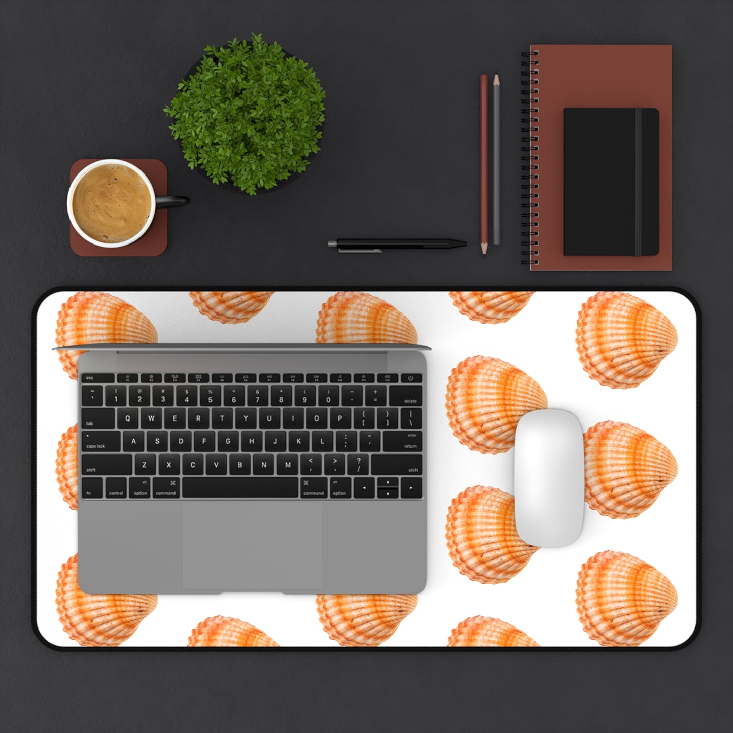 Tropical Mouse Pad/Desk Mat, 3 Sizes - Seashell Design, Perfect for Home Office / Orange Scallop, White