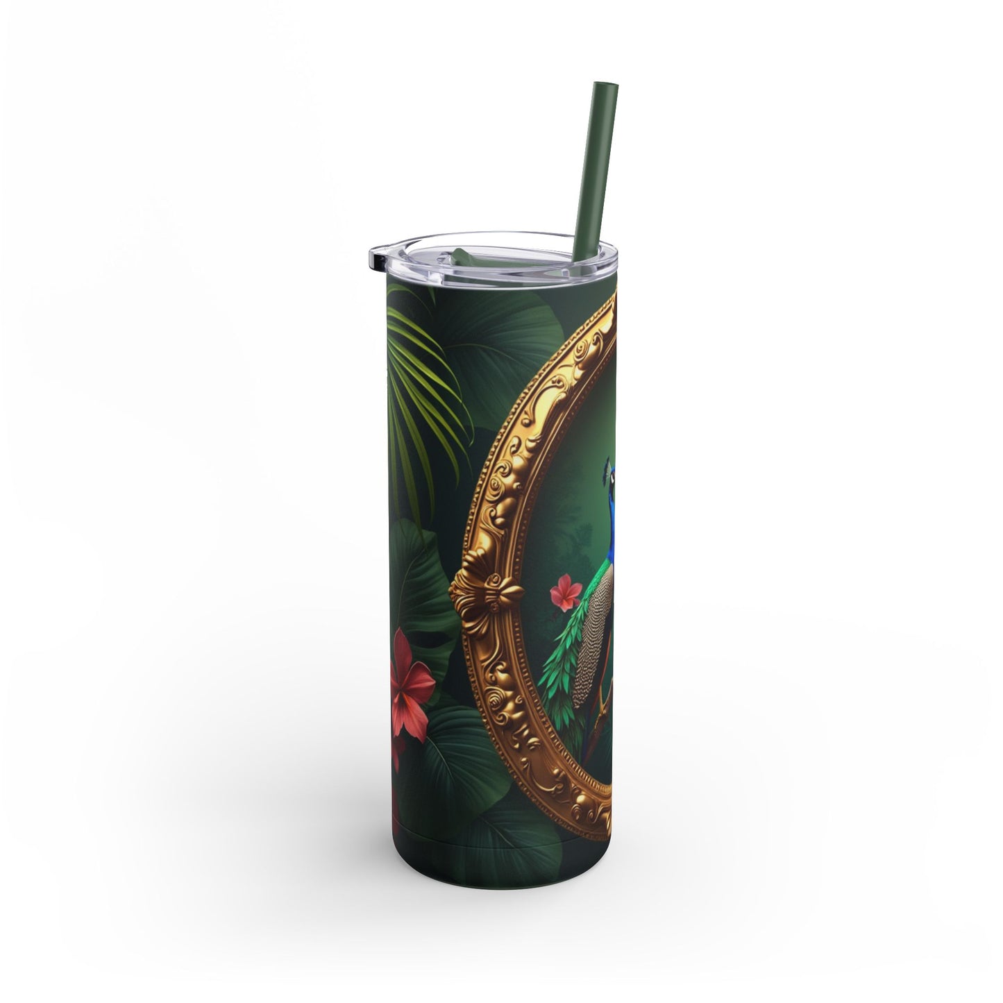 20oz Matte Tumbler, 7 Colors - Stylish Travel Cup - Framed Two Peacocks