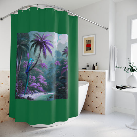 Tropical Shower Curtain - Rainforest Bathroom Decor / Sleeping Beauty Fantasy, Dark Green
