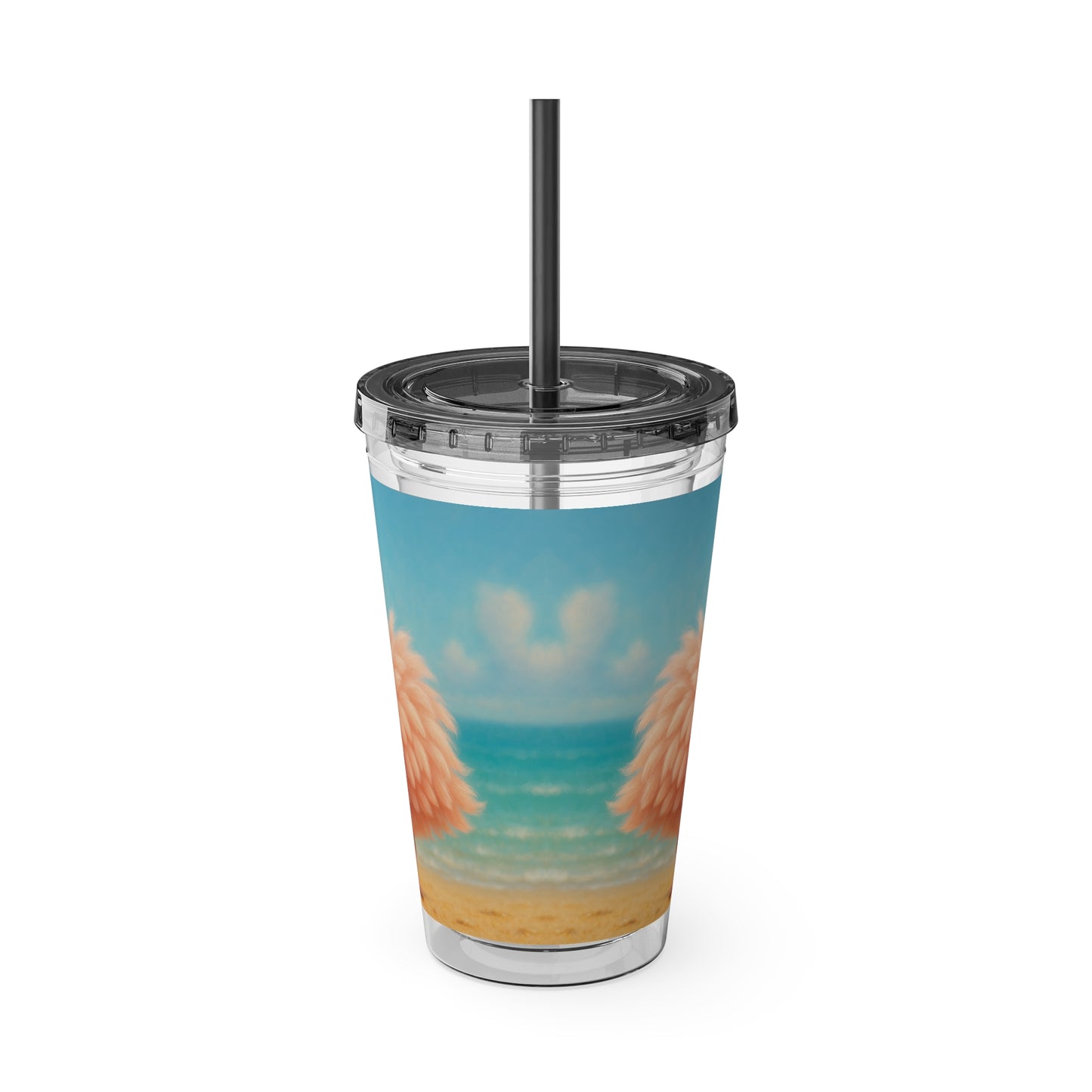 Tropical Tumbler with Straw | 16oz Colorful Travel Cup / Baby Flamingo