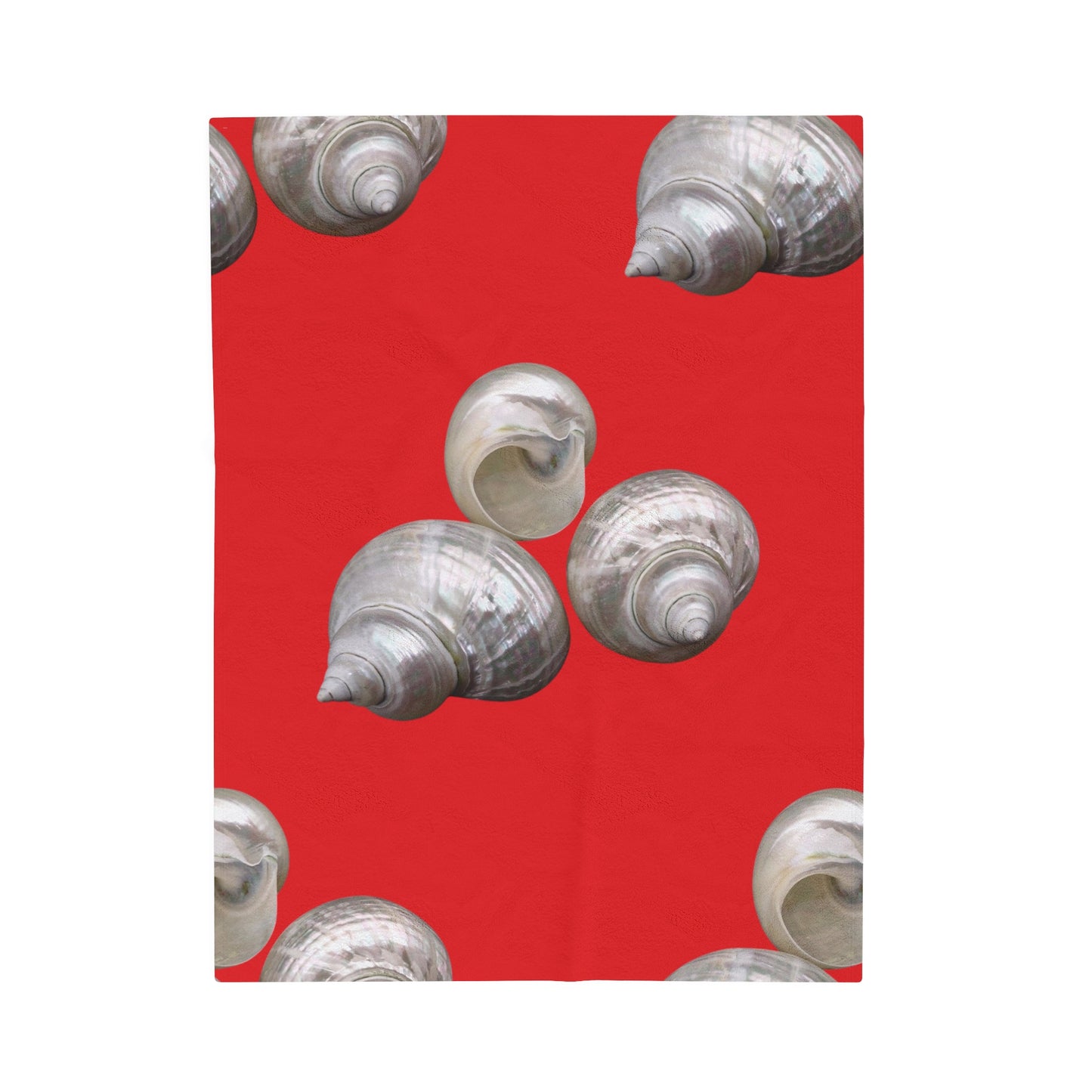 Tropical MACRO White Nautilus Trio/Red Velveteen Plush Blanket - Cozy Home Decor for Coastal Lovers