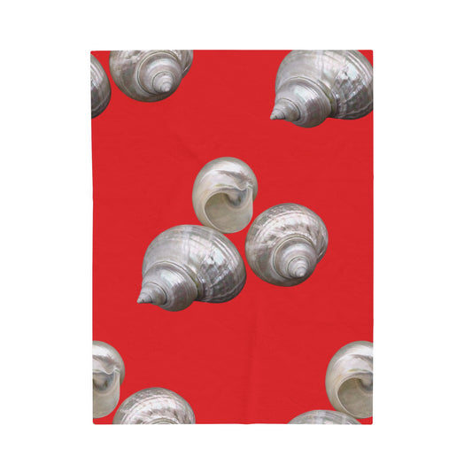 Tropical MACRO White Nautilus Trio/Red Velveteen Plush Blanket - Cozy Home Decor for Coastal Lovers