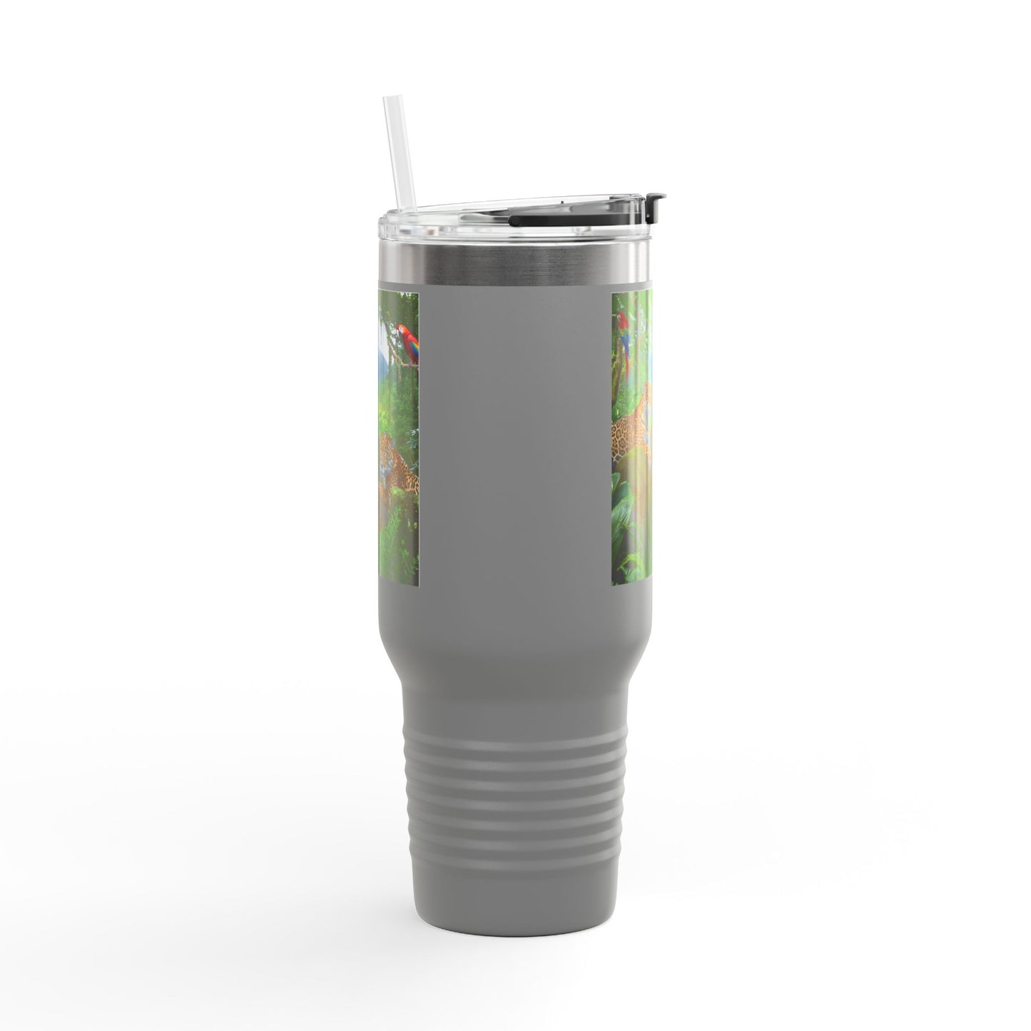 Insulated Travel Mug, 40oz / Jaguars and Parrots - Perfect for Outdoor Adventures