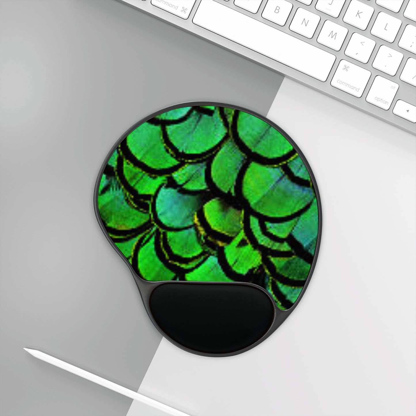 Mouse Pad With Wrist Rest, Green Peacock