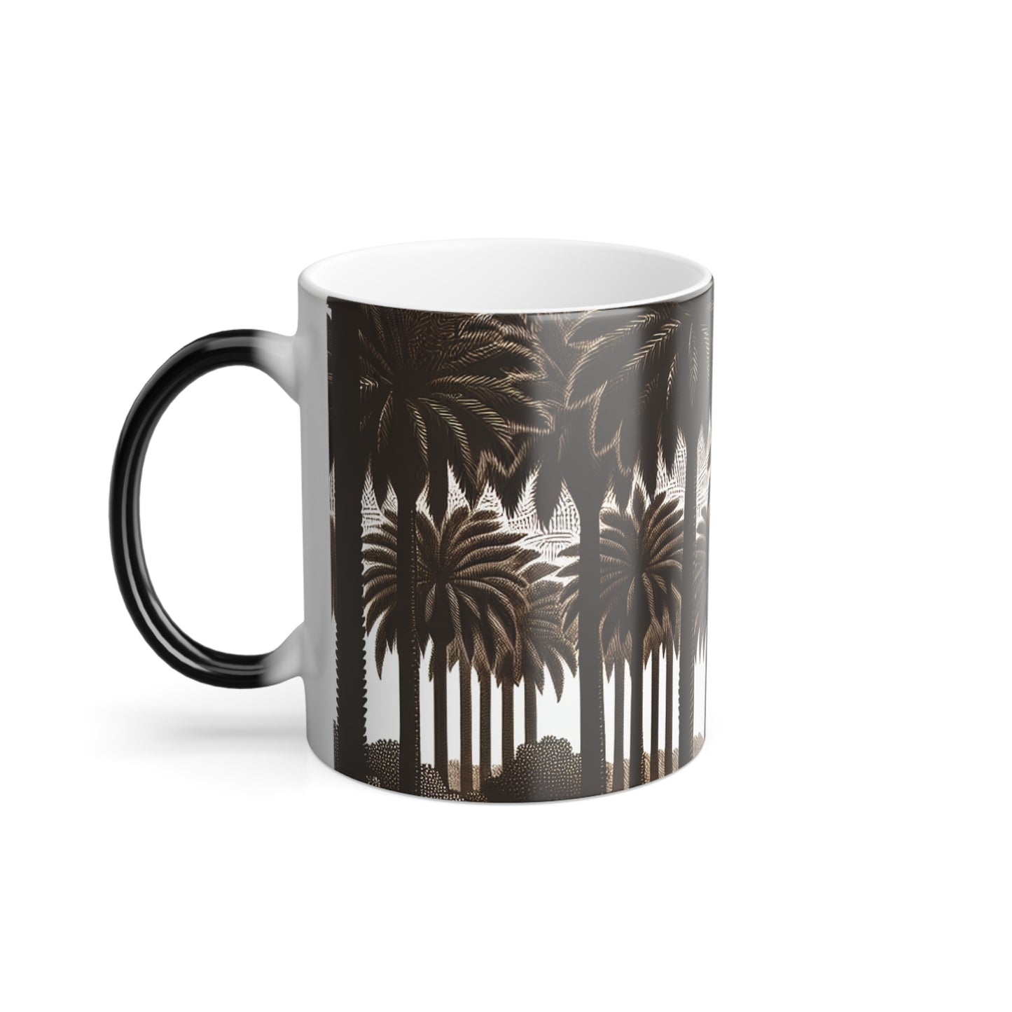 Color Morphing Mug, 11oz, Woodcut Palm Grove