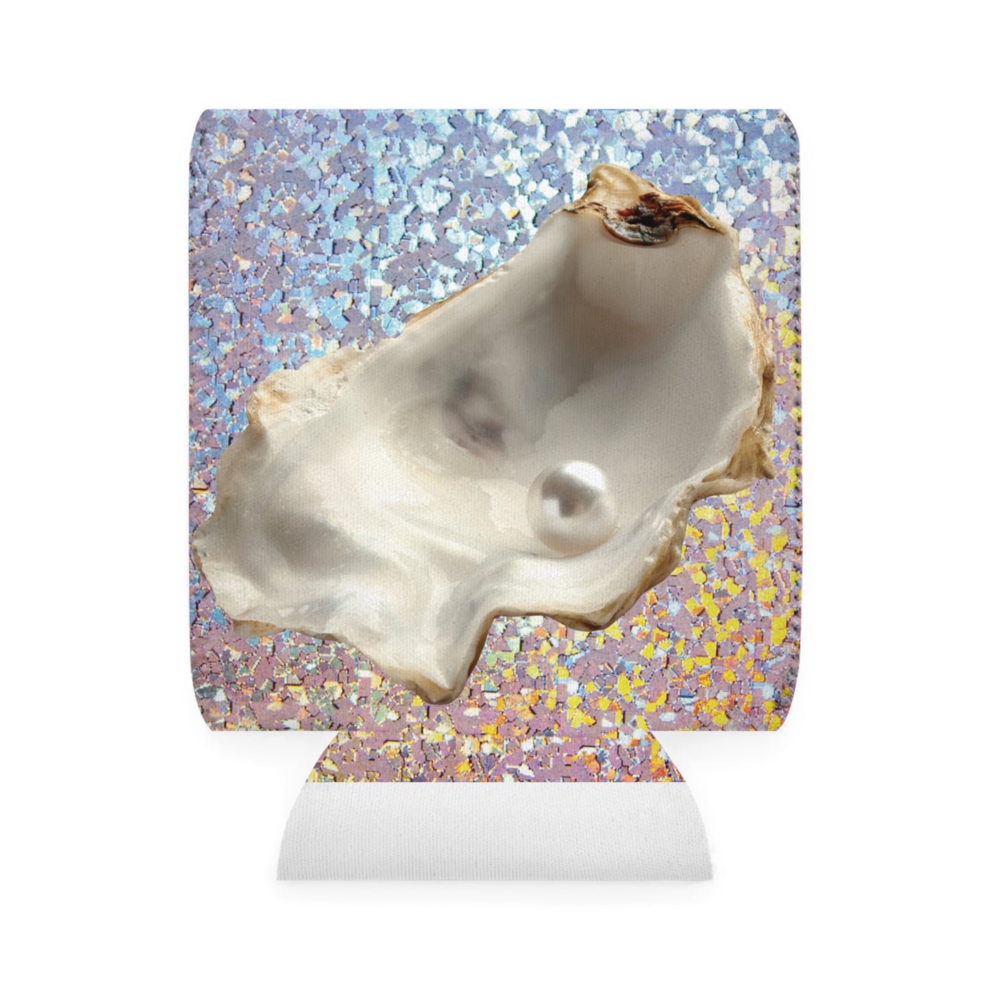 Disco FW White Pearl Oyster Can Cooler Sleeve - Perfect for Outdoor Picnics