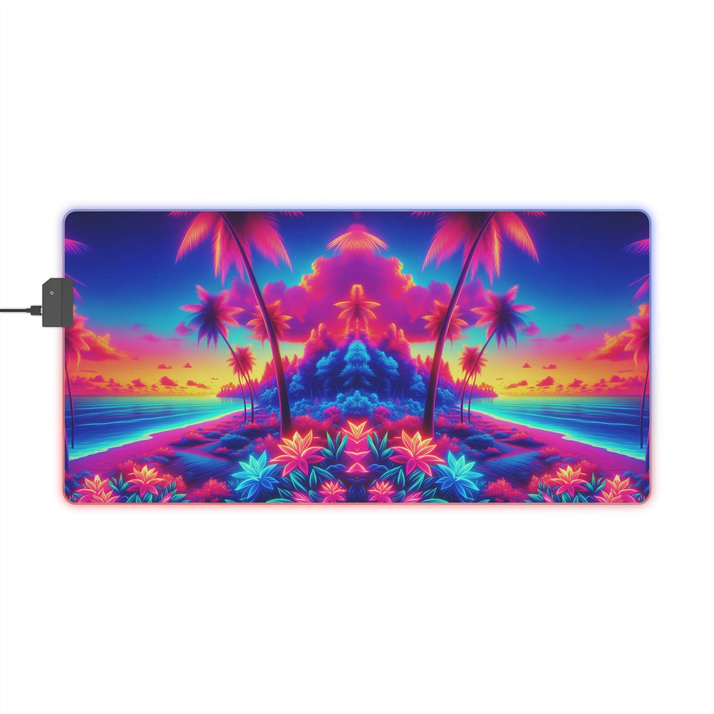 LED Gaming Mouse Pad With Vibrant RGB Lighting, 4 Sizes / Glorious Skies Neon Beach