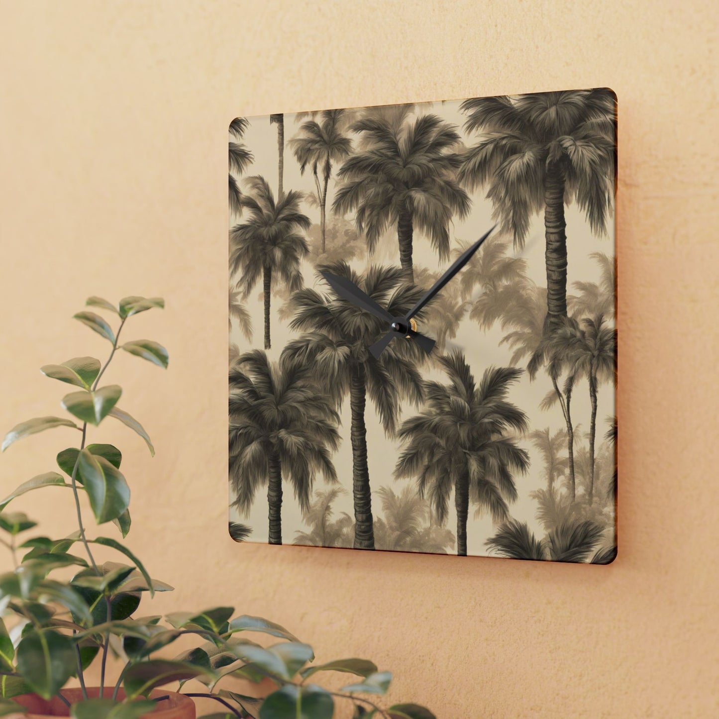 Acrylic Wall Clock, Lisa's Fluffy Palms, 4 Variants