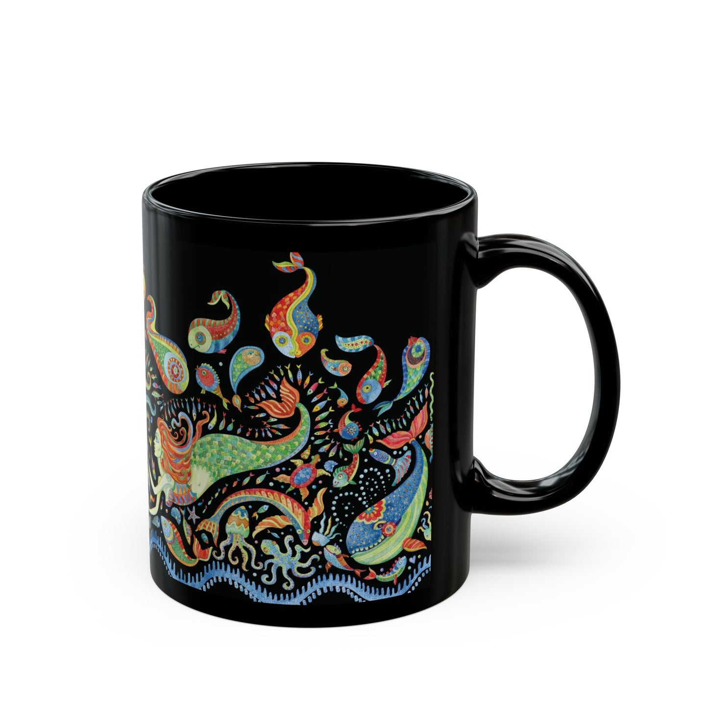 Black Mug (11oz, 15oz), Mermaid Kingdom, Night