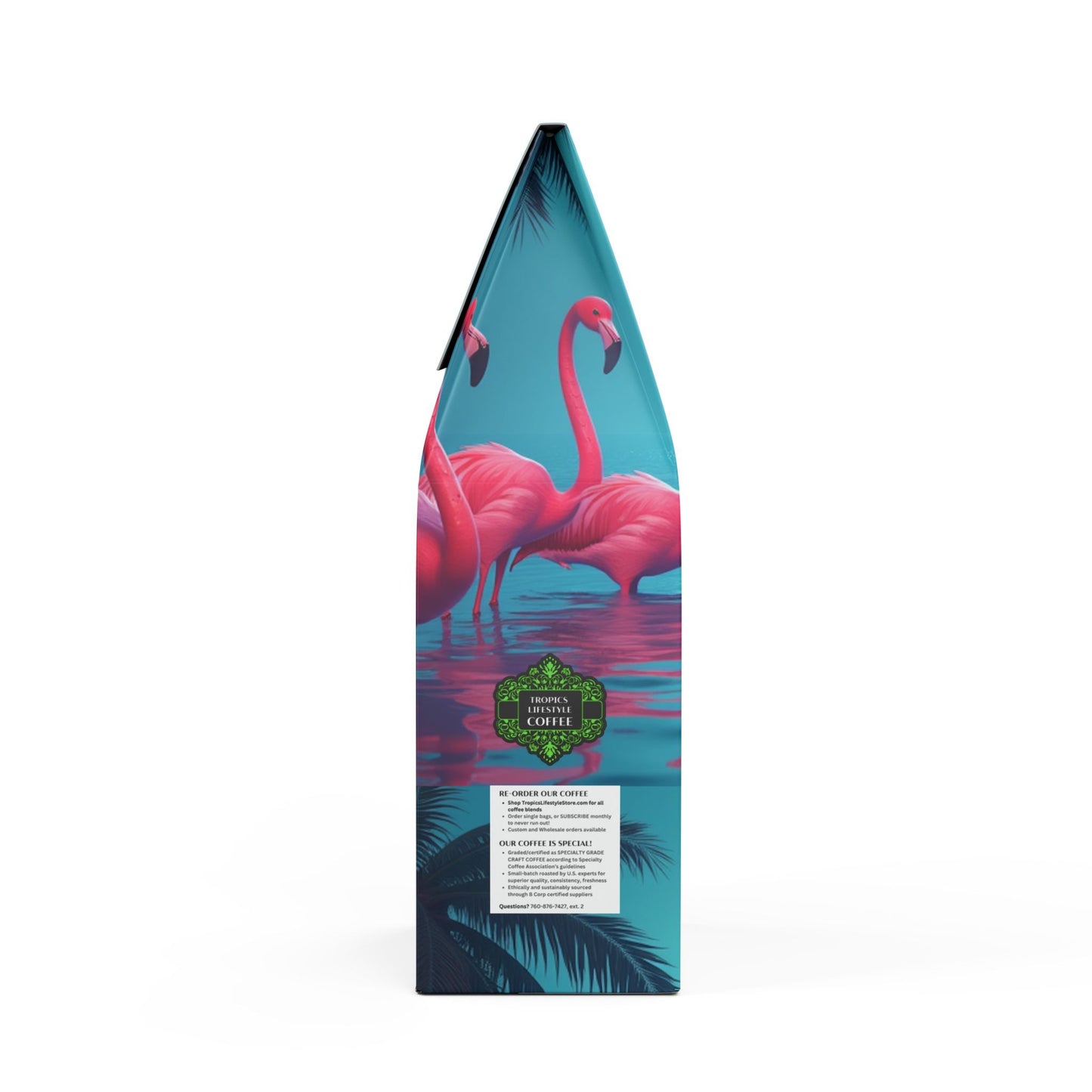 Black Coral Blend™ (Dark French Roast) Specialty Grade Craft Coffee / Moonlit Mermaid and Flamingos