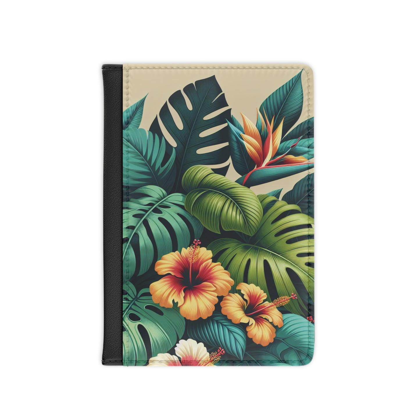 Tropical Passport Cover, Faux Leather - RFID blocking for travel security / Exotic Flora