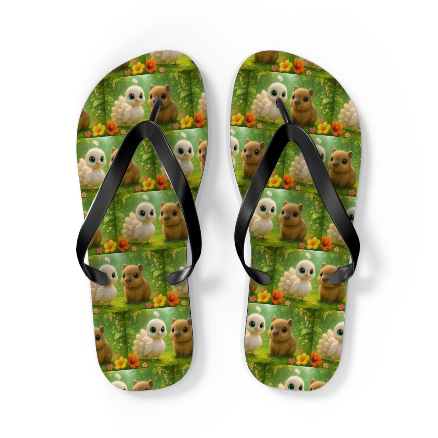 Flip Flops - Baby White Peacock and Baby Capybara