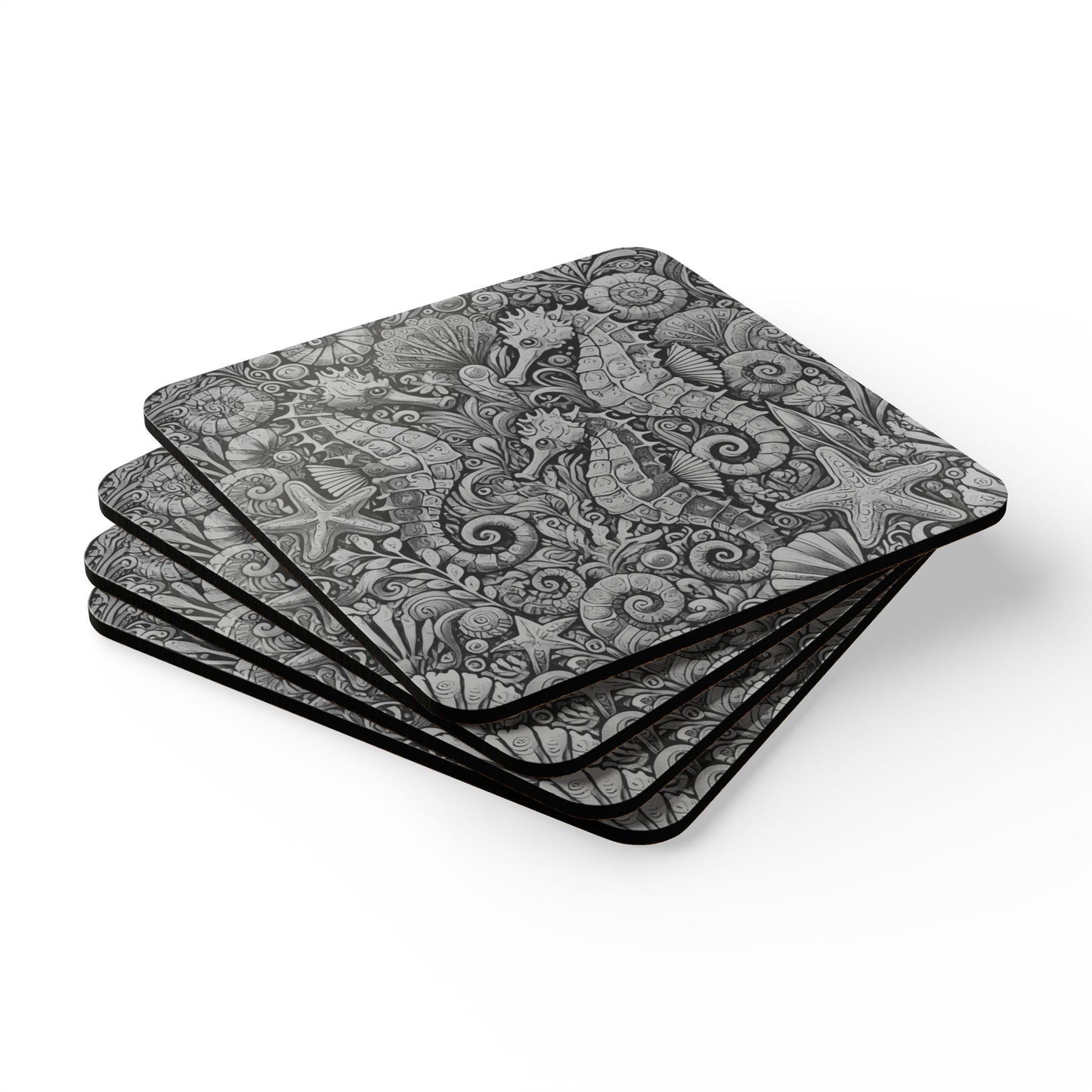 Coaster Set - Seahorse Trio, Noir