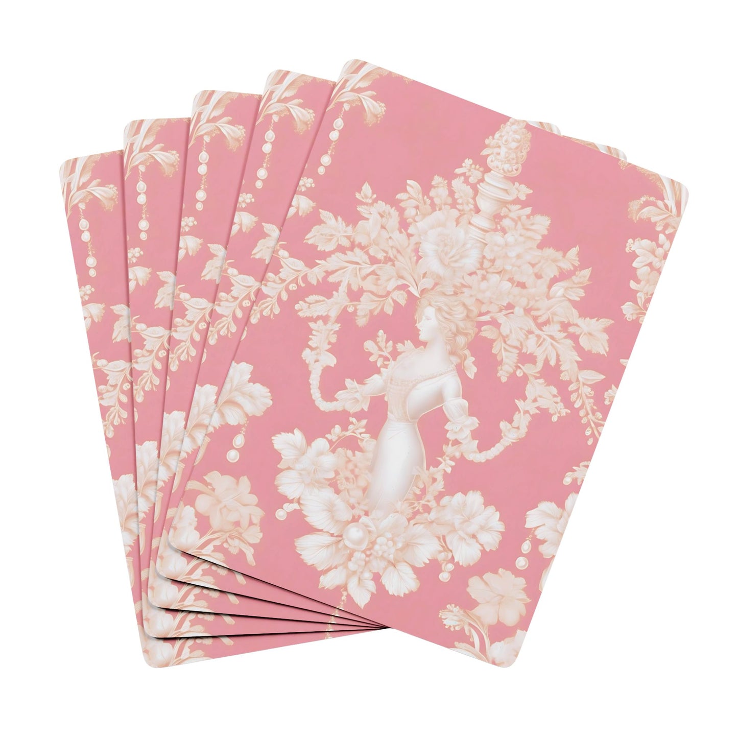 Poker-Sized Playing Cards - Pearl Lady Toile, hibiscus pink