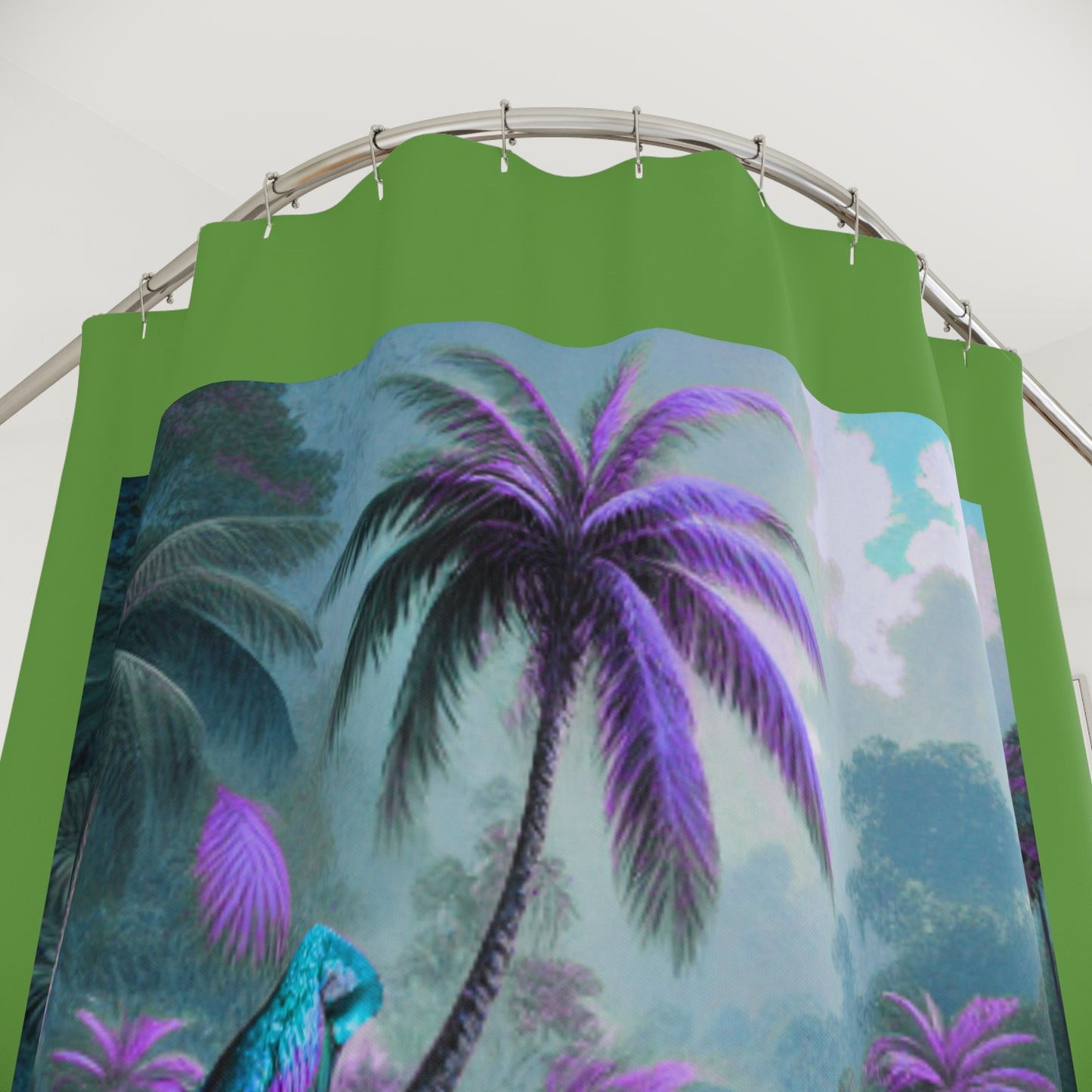 Tropical Shower Curtain - Rainforest Bathroom Decor / Sleeping Beauty Parrot Fantasy, Green