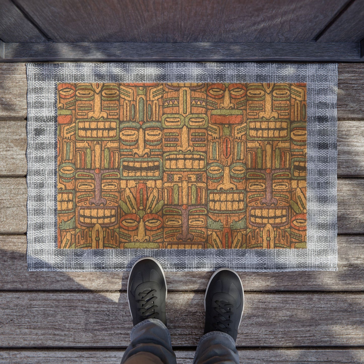 Tropical Doormat / Vibrant Coconut Fiber Entrance Mat / Okd Tiki Totems