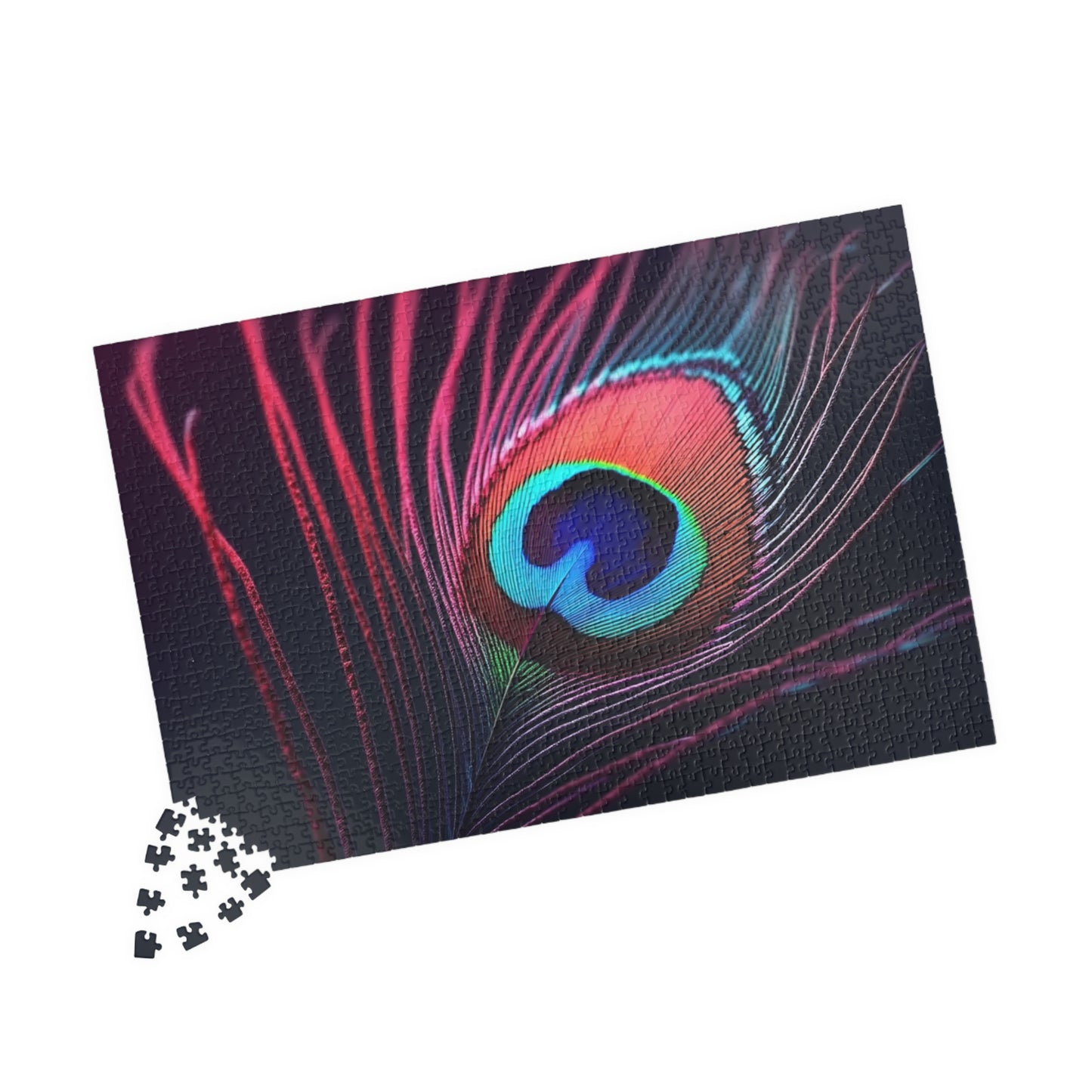 Peacock Eye Feather, Magenta / Tropical Puzzle, 4 Sizes - Relaxing Jigsaw for Island Vibes
