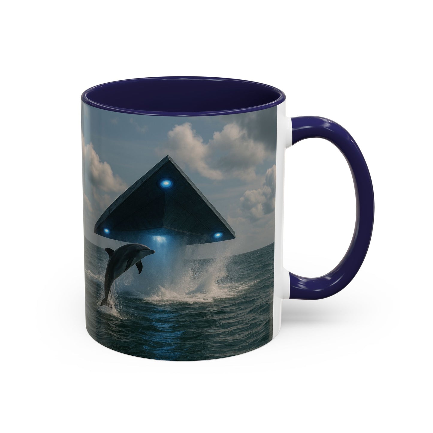 Accent Coffee Mug (11, 15oz), 8 Colors - UFO and Dolphin