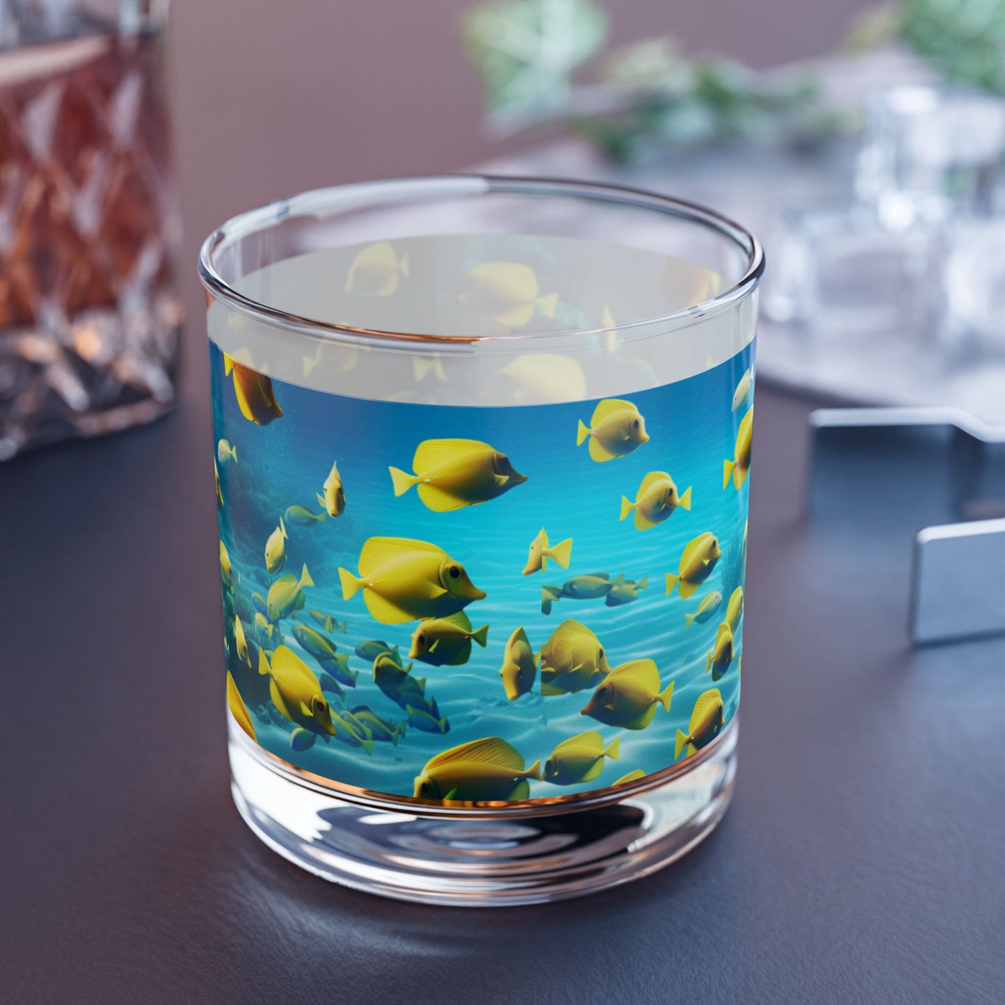 School of Fish/Yellow Tangs Rocks Glass - 10oz Colorful Tropical Design