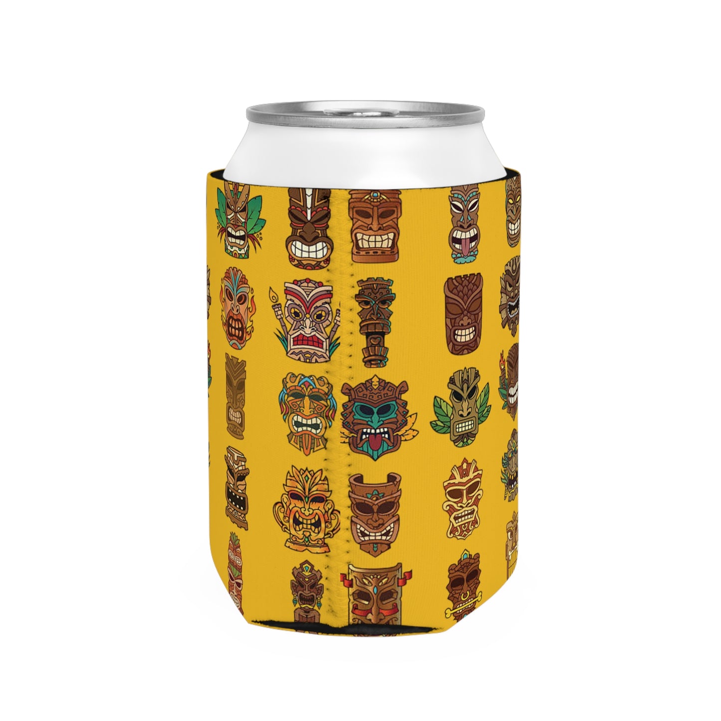 Tiny Tiki Dudes/Yellow Can Cooler Sleeve - Perfect for Outdoor Picnics