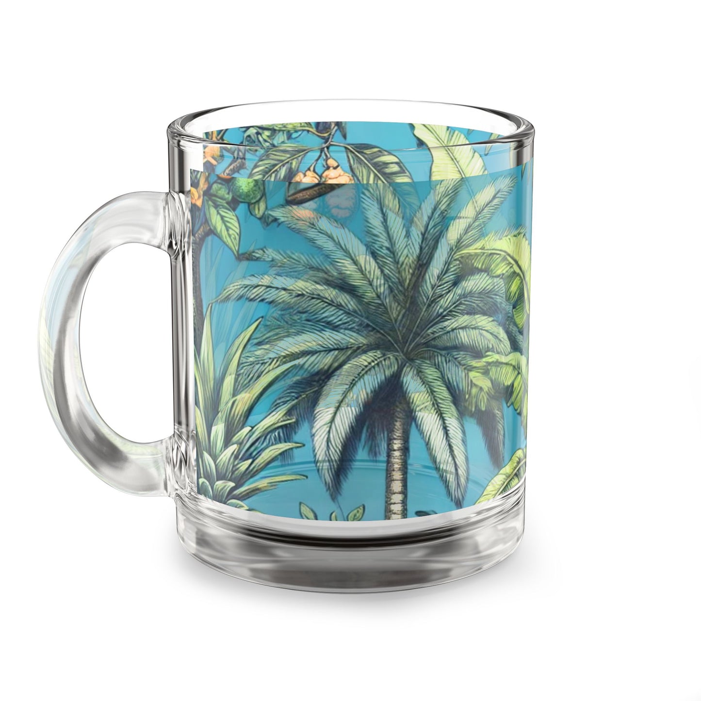 Tropical Fruit Blue Glass Mug - 10oz, Perfect for Beach Lovers