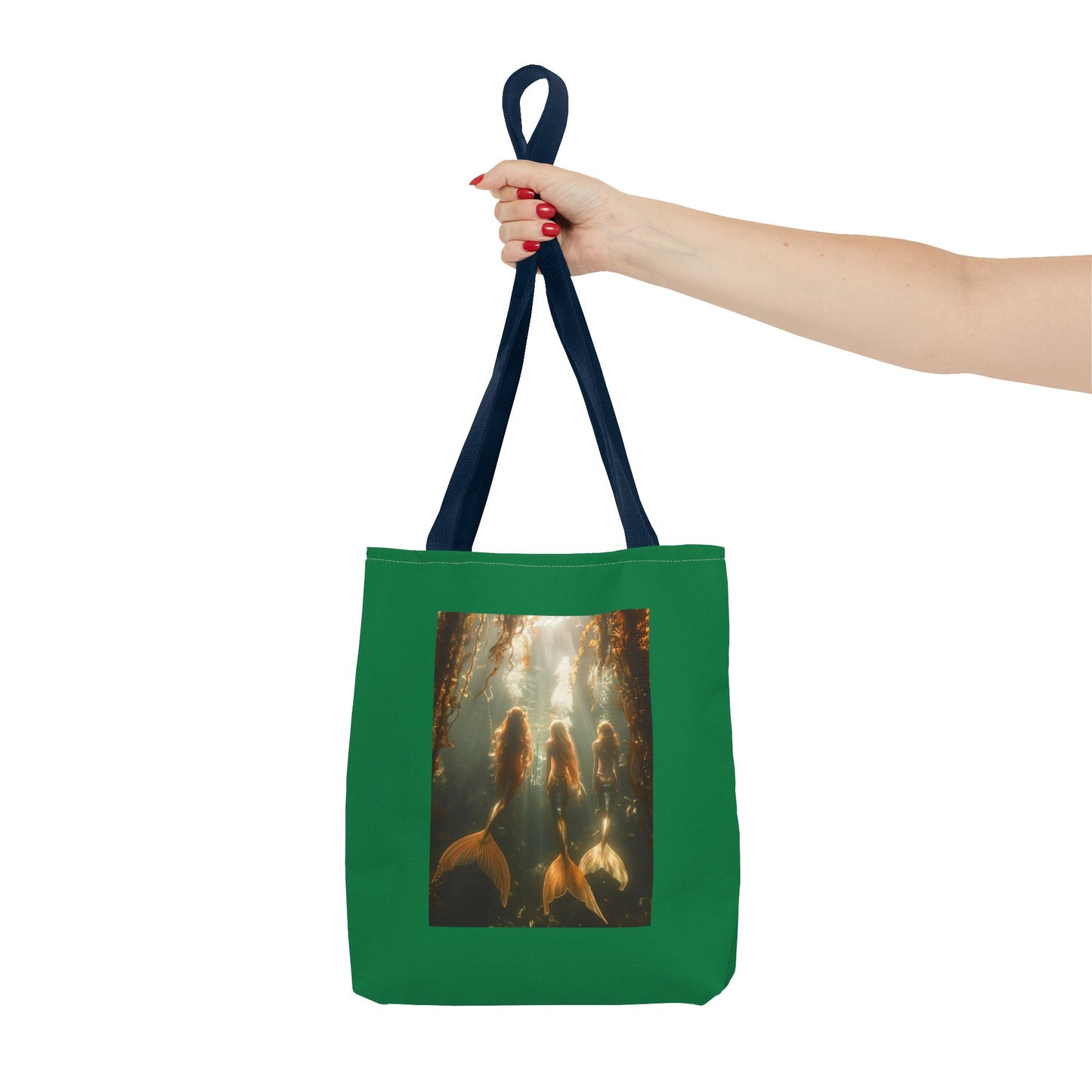 Three Mermaid Sisters, Dark Green Tote Bag - 3 Sizes