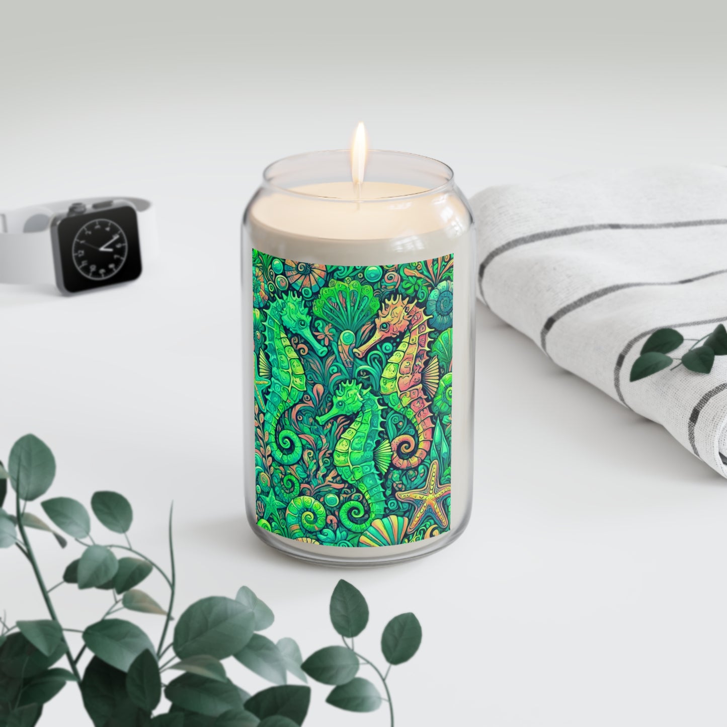 Scented Candle, 13.75oz - Seahorse Trio, Hot Lime
