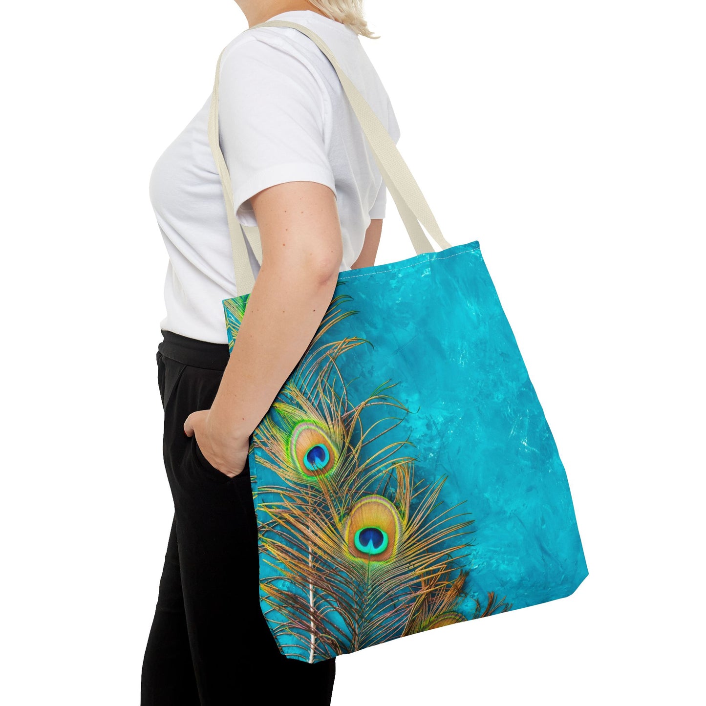 Peacock Turquoise Glow Tote Bag - 3 Sizes