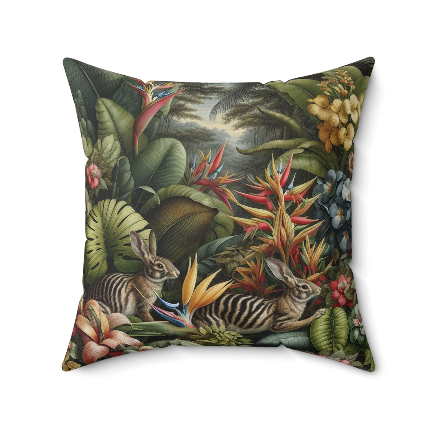 Decorative Pillow - Accent Cushion, 4 Sizes / Rainforest Rabbit Outing