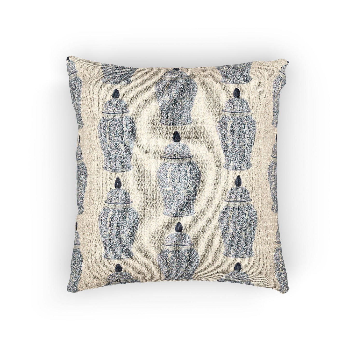 Woven Pillow, 17"W x 18"L - Tropical Blue Ginger Jar, Repeat