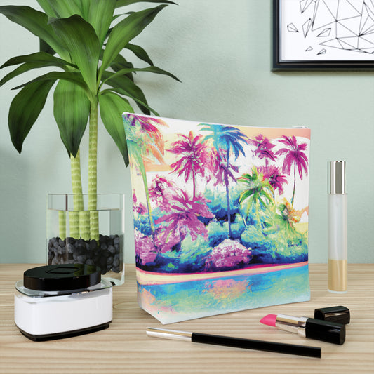 Tropical Cotton Cosmetic Bag, Makeup Pouch, 5 Sizes / Watercolor Beach