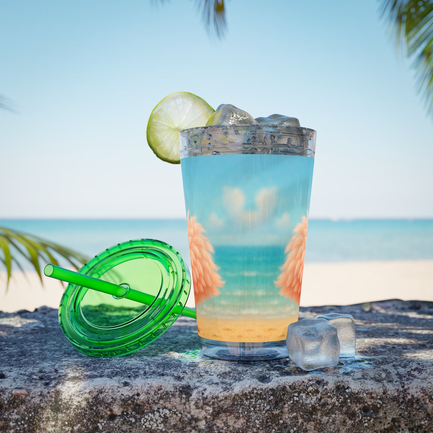 Tropical Tumbler with Straw | 16oz Colorful Travel Cup / Baby Flamingo