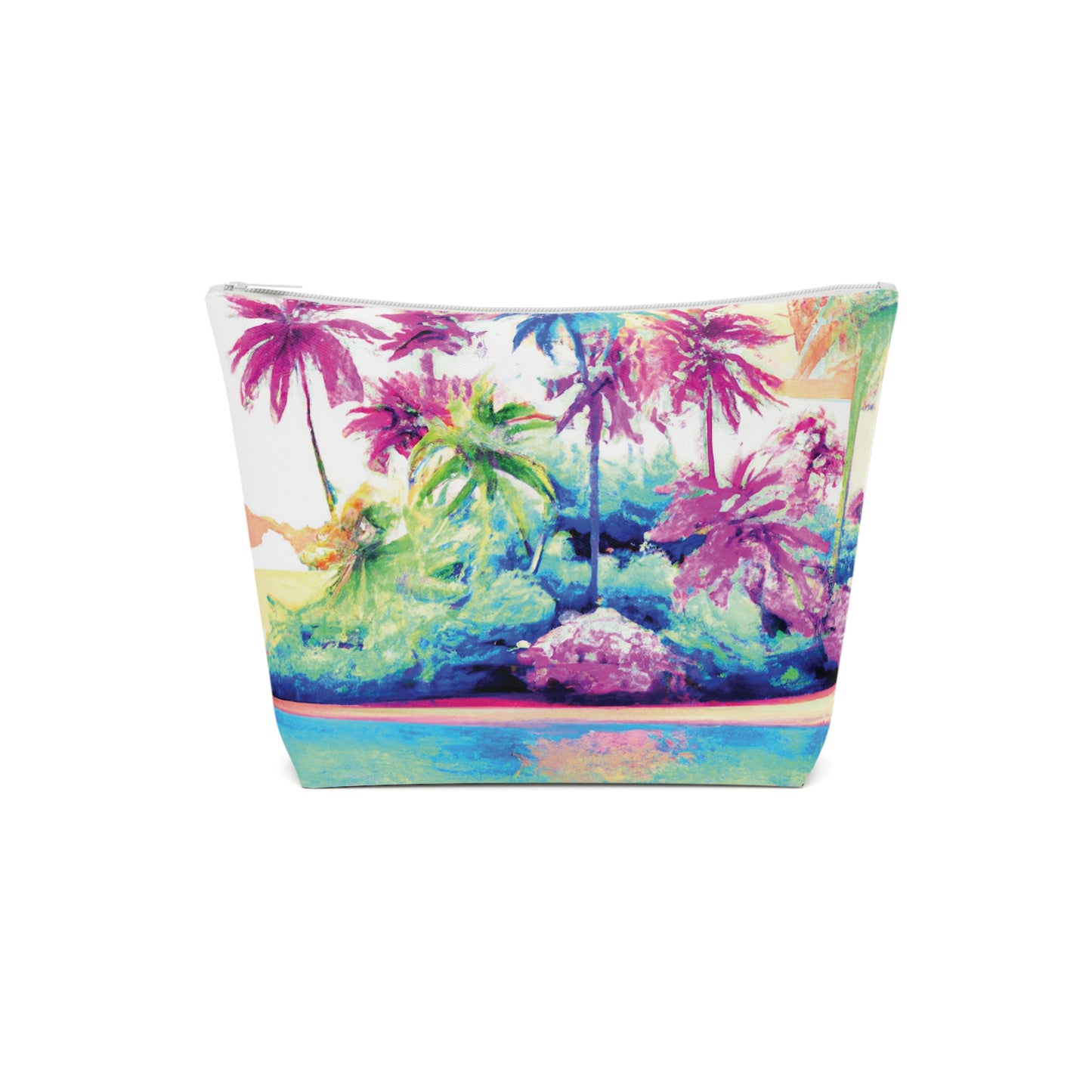 Tropical Cotton Cosmetic Bag, Makeup Pouch, 5 Sizes / Watercolor Beach