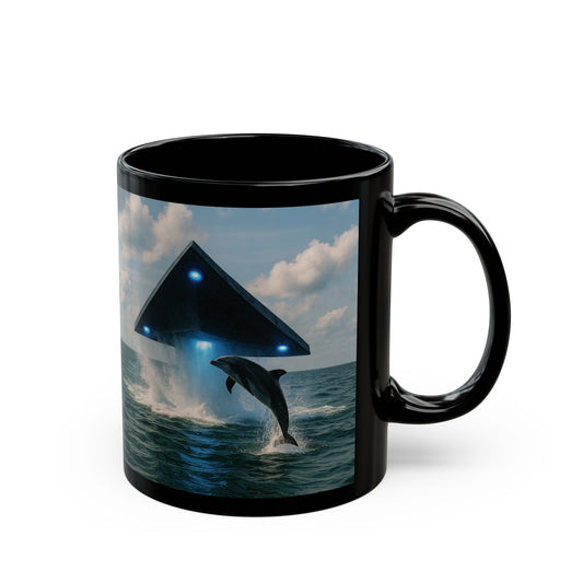 Black Coffee Mug - UFO and Dolphin