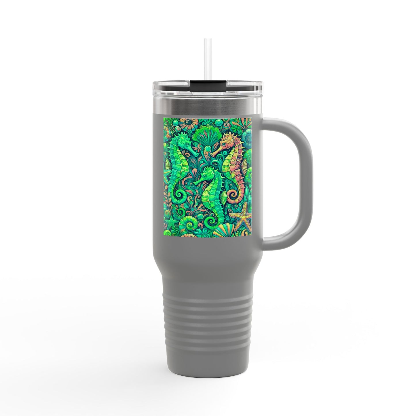 Seahorses Lime Insulated Travel Mug - 40oz - Perfect for Outdoor Adventures