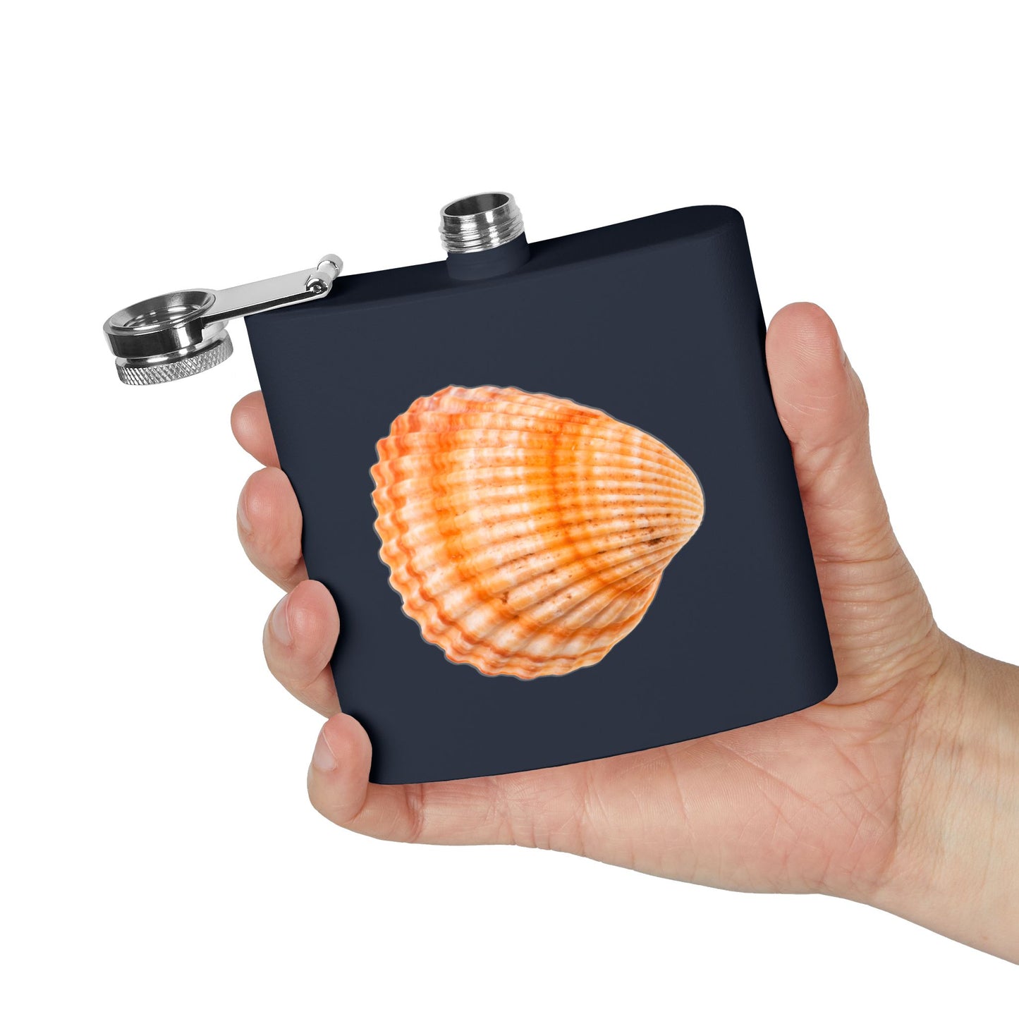 Tropical Stainless Steel 6 oz. Flask, Many Colors  – Orange Scallop