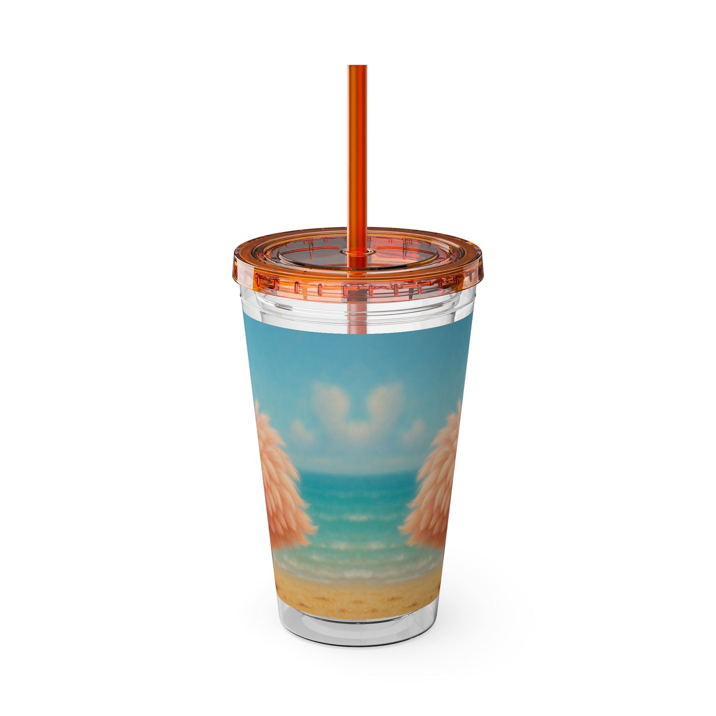 Tropical Tumbler with Straw | 16oz Colorful Travel Cup / Baby Flamingo