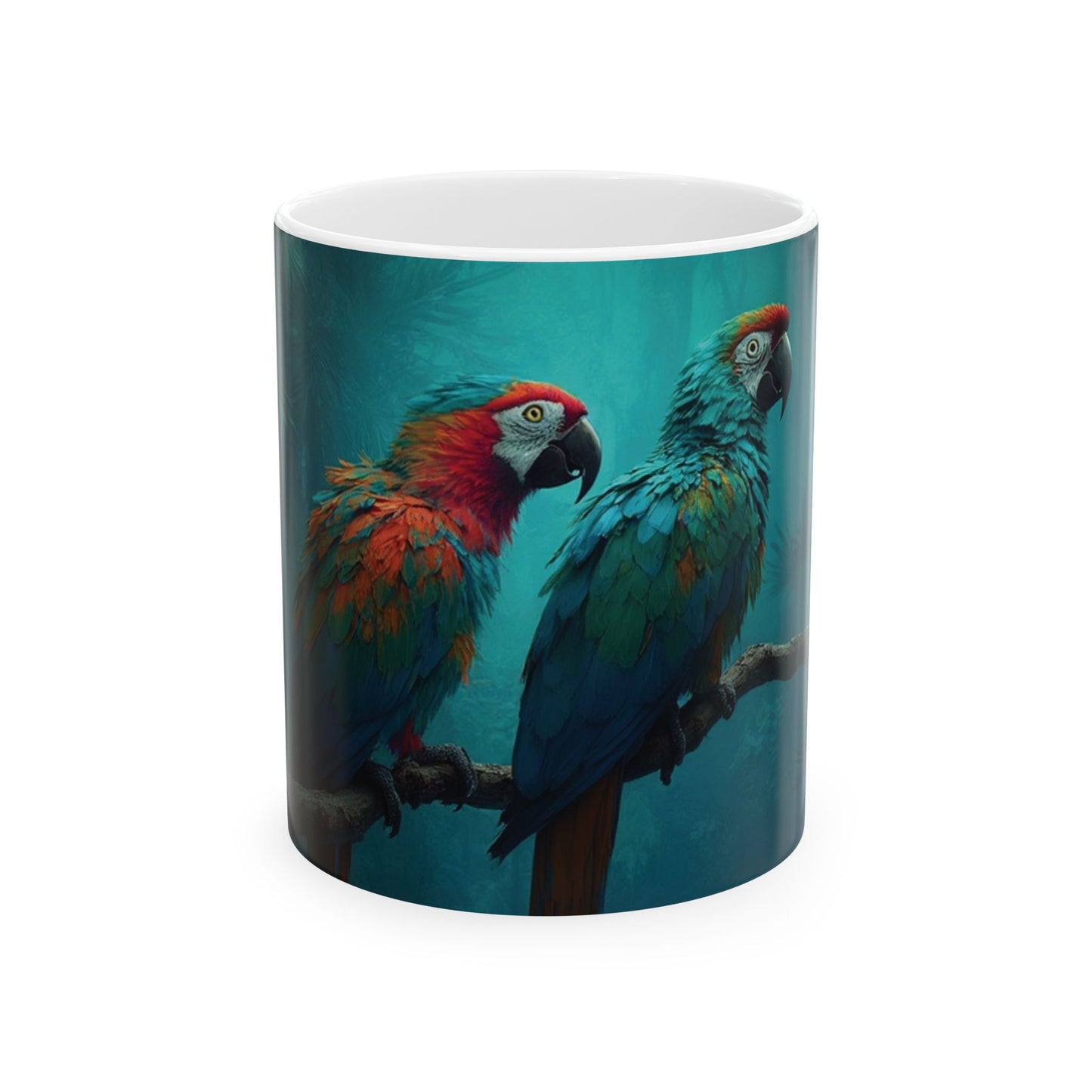 Ceramic White Mug - 11oz & 15oz, Parrot Friends