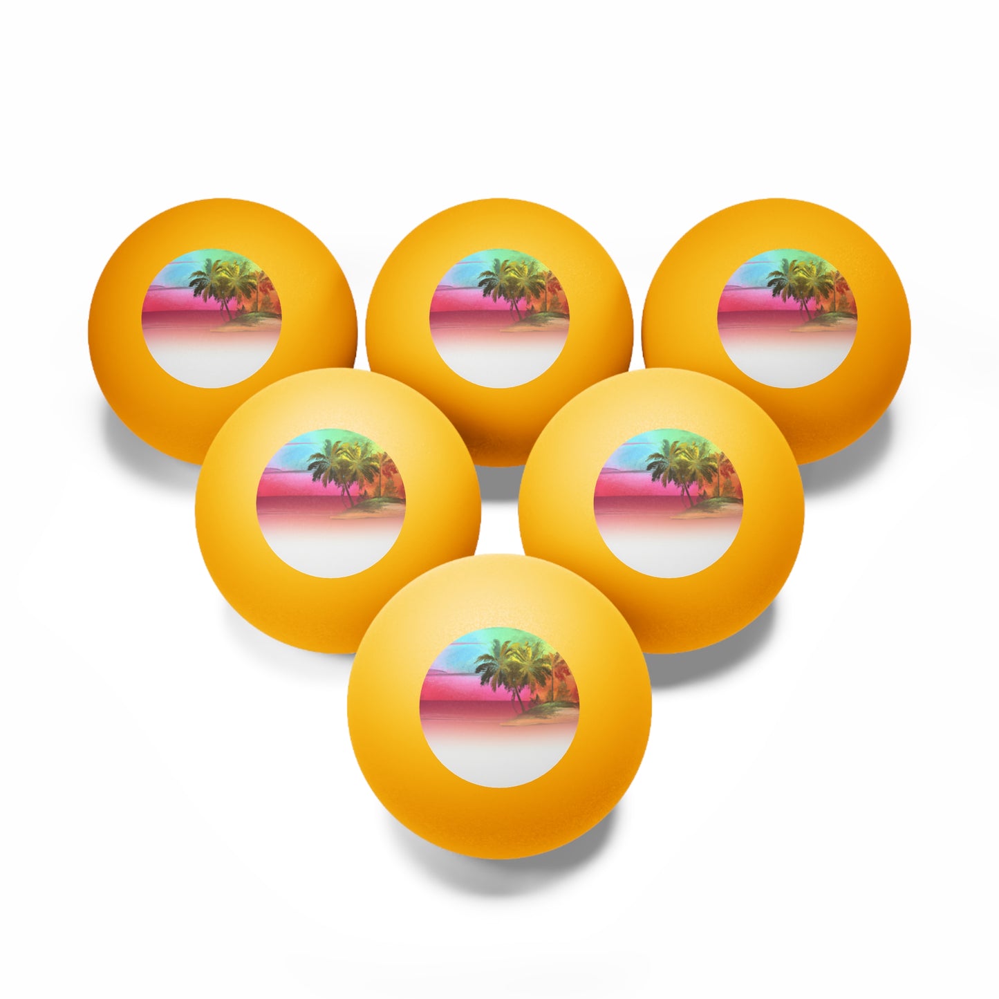 Tropical Paradise Ping Pong Balls - 6 Pack with Watercolor Beach/Orange