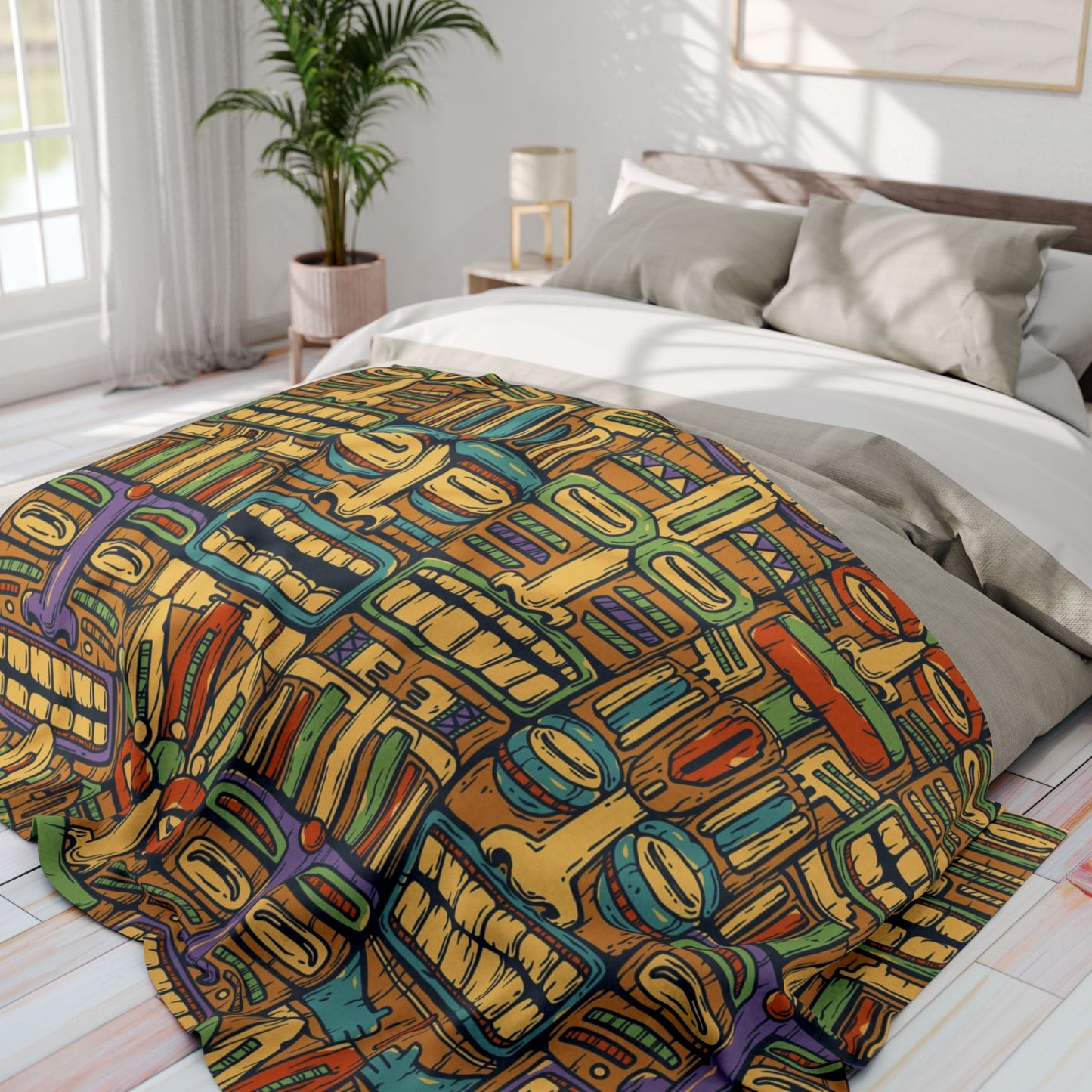 Colorful Tiki Party Fleece Blanket - Fun Tropical Design